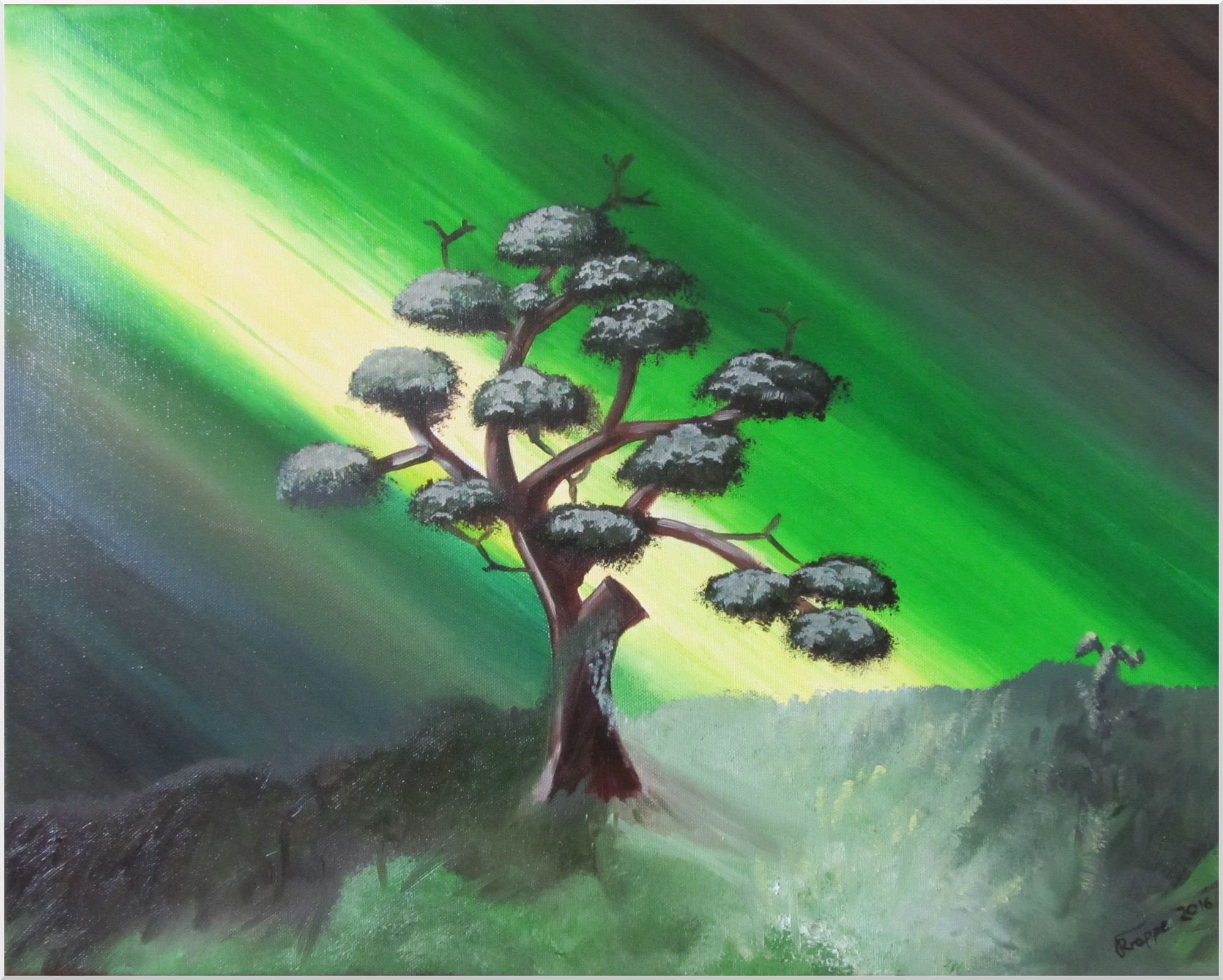 Baum im Licht in Ölfarben auf Leinwand gemalt