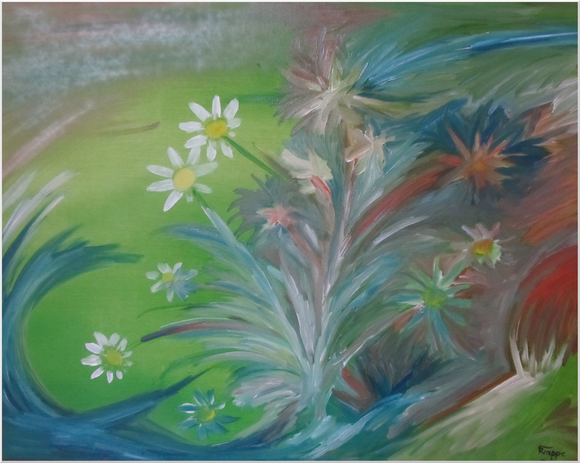 Färbende Kamille mit Öl gemalt auf Karton